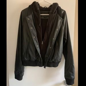 OBEY Propaganda Black Faux Leather Jacket Hoodie